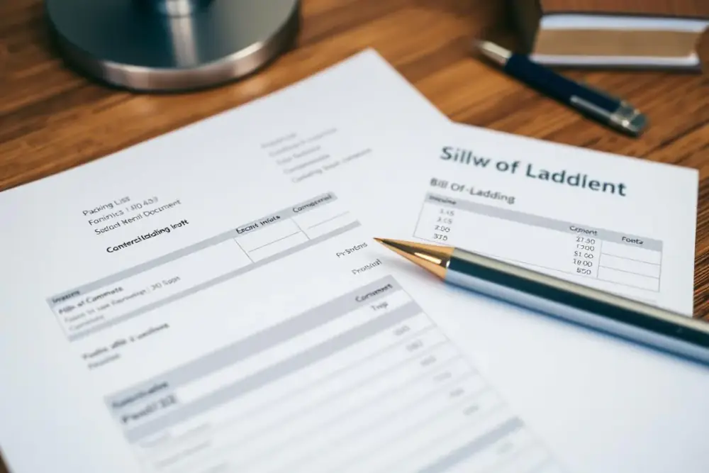 Shipping documents including commercial invoice and bill of lading for China export